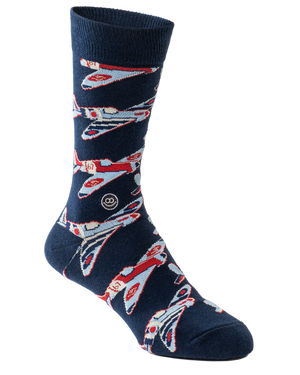 Hook - Crew Sock : Dark grey, Navy blue & White lines