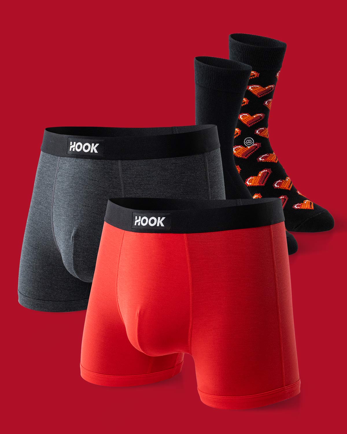 2 short boxers &amp; 2 pairs of socks: Red/Black Onyx