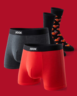 2 short boxers &amp; 2 pairs of socks: Red/Black Onyx