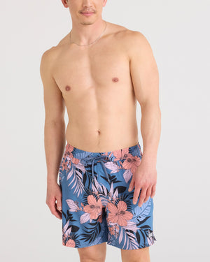 Maillot de bain Oh Buoy 2in1 VOLLEY 7" JUNGLE D'HIBISCUS-BLEU